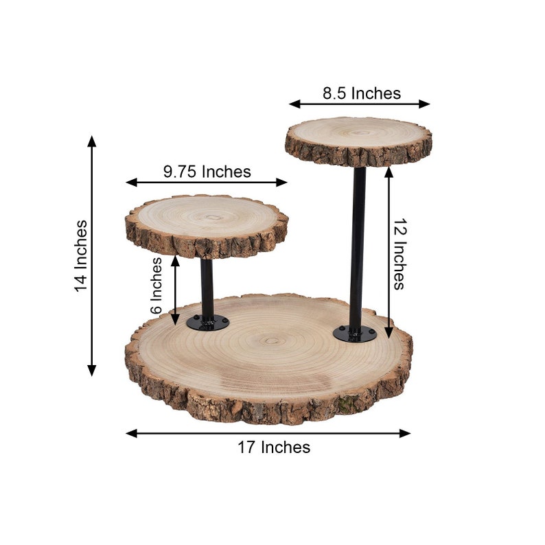 14 Tall 3 Tier Rustic Wood Slice Cupcake Stand, Natural Wooden Cake Stand Dessert Display With Metal Poles image 4