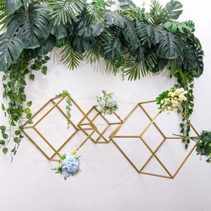 Set of 2 - 12&quot; Gold Metal Stand, Flower Stand, Geometric Metal Stand, Square Metal Stand for Wedding Centerpiece, Modern Decor
