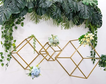 Set of 2 - 12" Gold Metal Stand, Flower Stand, Geometric Metal Stand, Square Metal Stand for Wedding Centerpiece, Modern Decor