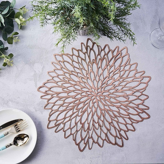 6 Pack Rose Gold Metallic Floral Vinyl Placemats Nonslip Etsy