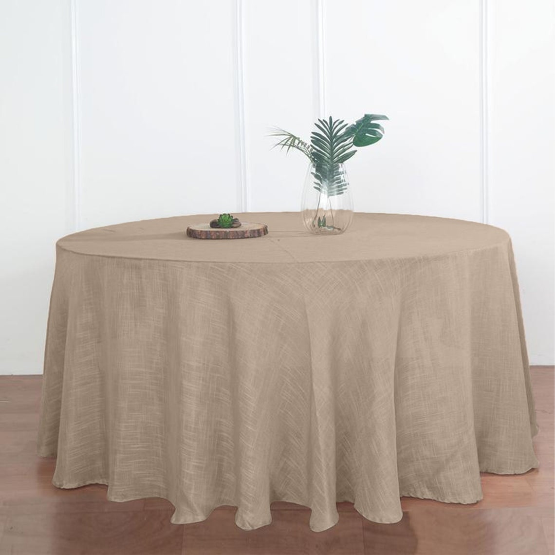 120 Taupe Premium Faux Linen Round Tablecloth Wrinkle Etsy Hong Kong