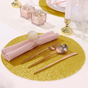 6 Pack | Gold Sparkle Placemats Non Slip Decorative Table Placemat, Round With Glitter Sparkles