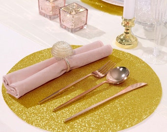 6 Pack | Gold Sparkle Placemats Non Slip Decorative Table Placemat, Round With Glitter Sparkles