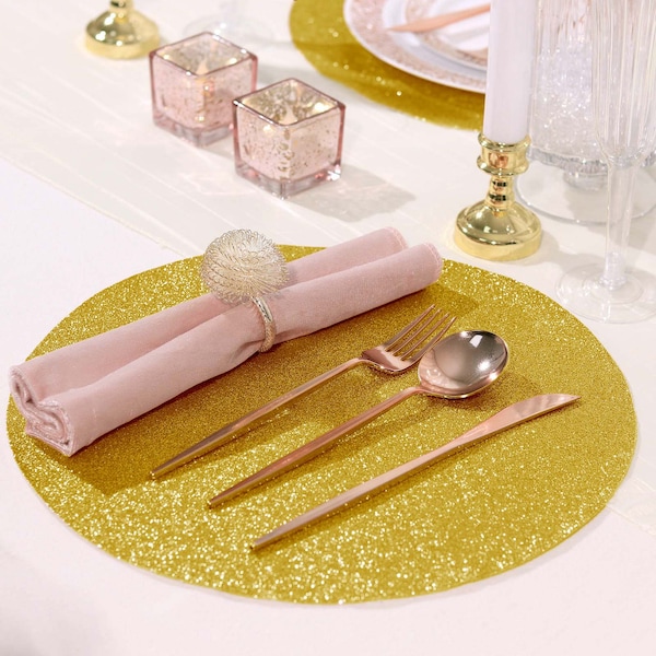 Round Gold Glitter Placemats Etsy