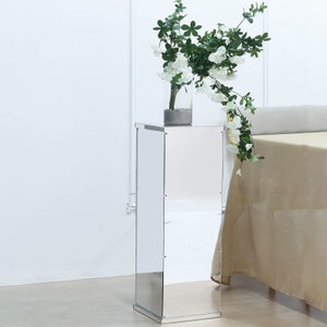 32&quot; Silver Acrylic Pedestal Riser, Acrylic Display Box, Floral and Centerpiece Riser, Wedding Plinth, Showcase Box, Mirror Finish Cake Stand