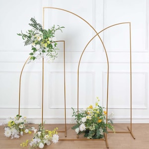 7ft Gold Metal Wedding Arch Chiara Backdrop Stand, Half Moon Floral Frame Arbor Display For Wedding Ceremony or Event Background