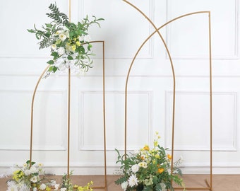 7ft Gold Metal Wedding Arch Chiara Backdrop Stand, Half Moon Floral Frame Arbor Display For Wedding Ceremony or Event Background