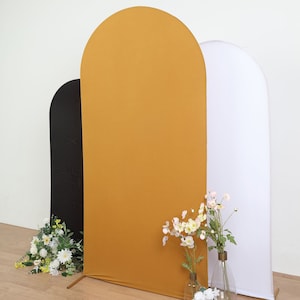 7ft | Matte Gold Spandex Fitted Wedding Arch Covers For Round Top Chiara Backdrop Stands, Photography Backdrop, Wedding Decor Stand Covers