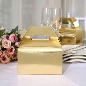25 Pack | Metallic Gold Party Favor Boxes, Gift Tote Boxes, Gable Boxes ...