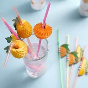 50 Pack | Multi-Colored Tropical Pool Party Drinking Straws Bachelorette Pineapple Straws
