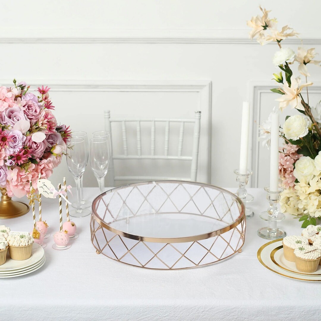 16" Gold Metal Geometric Diamond Cut Cake Stand, Dessert Display Riser ...