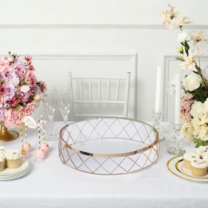 16&quot; Gold Metal Geometric Diamond Cut Cake Stand, Dessert Display Riser with Glass Top