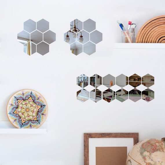 12 Piece 3D Hexagon Acrylic Mirror Wall Stickers DIY Art Decoration Mural  Stickers Home Decor Living Room Mirror Sticker Decorative Mirror