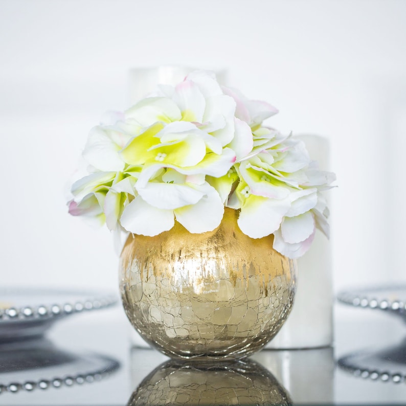 4 Gold Foiled Glass Bubble Bowl, Gold Crackle Round Bowl flower Vase Terrarium, Globe Flower Vase Centerpiece image 1