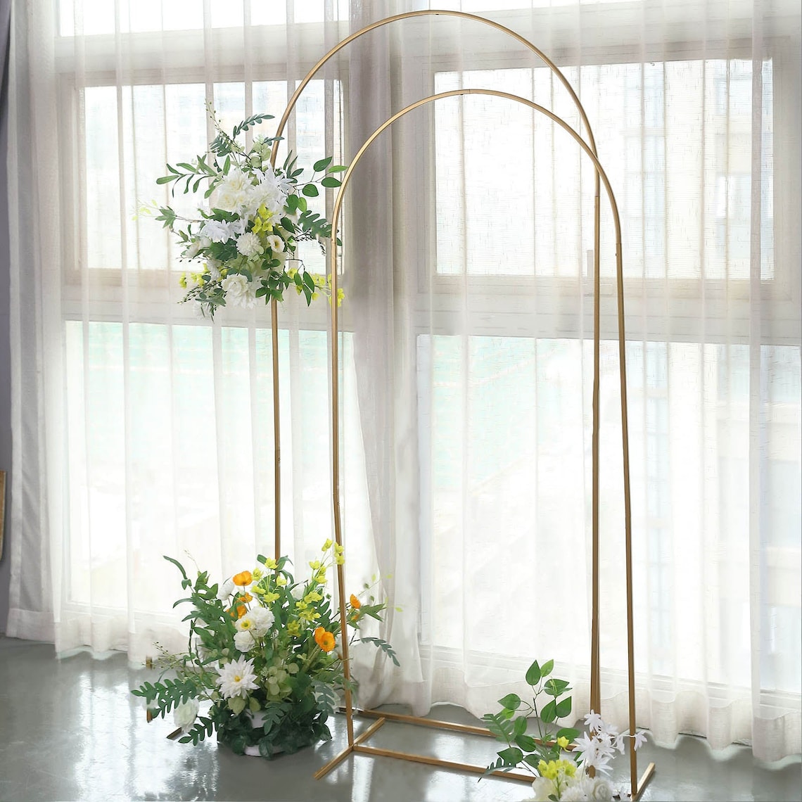 6ft Gold Chiara Backdrop Stand, Metal Wedding Arch, Balloon Arch, Round Top Floral Frame Arbor Display For Wedding, Ceremony, Event Decor