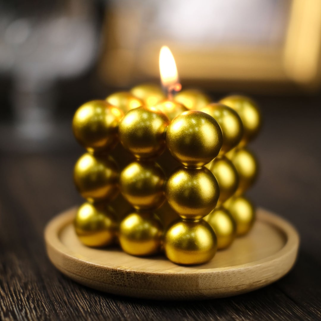2 Pack | 2" Metallic Gold Luxury Bubble Cube Candle, Home Decor Wax ...