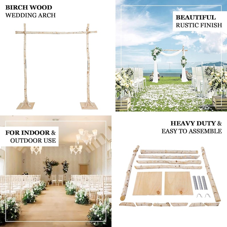 7.5ft Natural Birch Wood Wedding Arch, Square Backdrop Stand, Photography Stand, Rustic Wedding Arbor Decor, Wedding Backdrop, Ceremony Arch