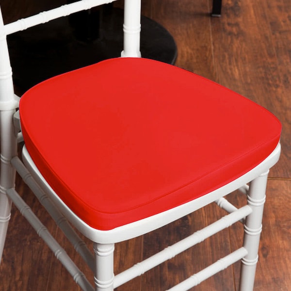 2" Thick Red Seat Cushion, Chiavari Chair Pad, Memory Foam Padded Sponge Cushion With Ties and Removable Polyester Cover