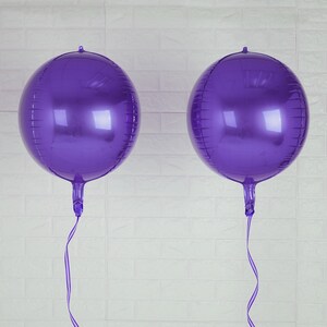 2 Pack 14&quot; Purple 4D Orbz Balloons, Round Sphere Aluminium Foil Mylar Balloons, Birthday Party Balloons