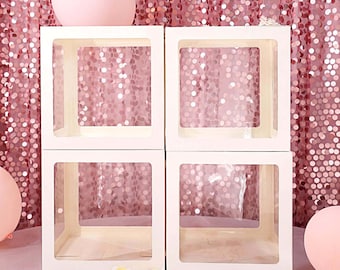 2pcs Transparent DIY Balloon Boxes, Baby Shower Party Decoration Boxes - White Edges