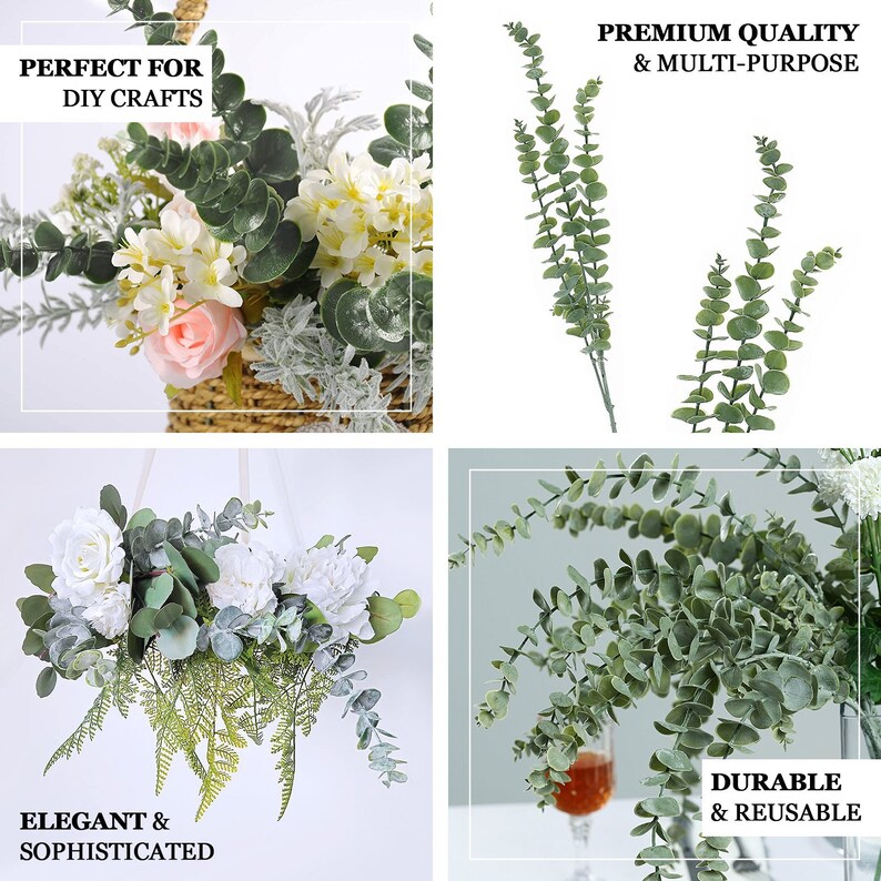 3 Bushes | 30inch Silk Eucalyptus Leaves Spray, Artificial Eucalyptus Leaves, Faux Greenery For Wedding - Frosted Green
