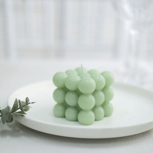 2 Pack | 2" Sage Green Bubble Cube Decorative Paraffin Wax Candle Set, Unscented Long Burning Pillar Candle Gift