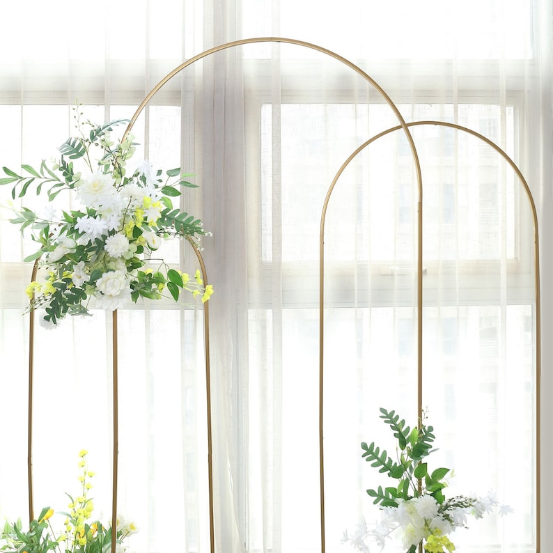 7ft Gold Chiara Backdrop Stand, Metal Wedding Arch, Balloon Arch, Round Top Floral Frame Arbor Display For Wedding, Ceremony, Event Decor