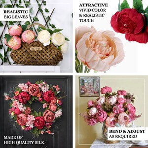 10inch Real Touch Beige Peonies Bunch Bridal Bouquet, Silk Artificial Peony Flowers Wedding Bridal Bouquet