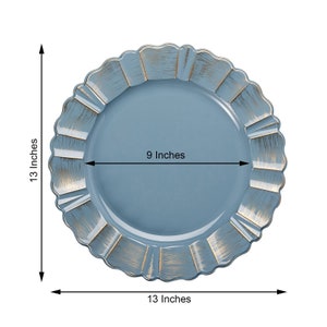 6 Pack 13 Dusty Blue Southwestern Style Plastic Charger Plates With Gold Brushed Waved Scalloped Rim Round image 4