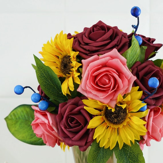 Rosas de espuma Girasoles de seda mezcla caja de flores - Etsy España