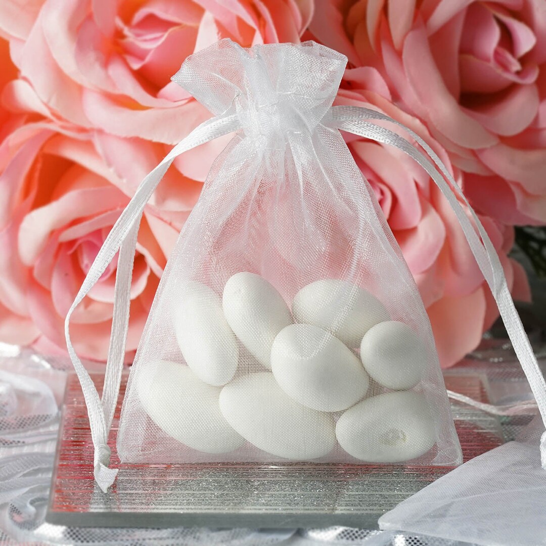 10 Pack 3x4 White Organza Bags, Drawstring Pouch, Wedding Party Favors, Sheer Gift Bags, Jewelry ...