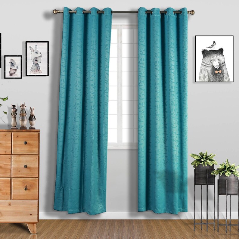 Set Of 2 52 x 108 Teal Blackout Curtains with Etsy