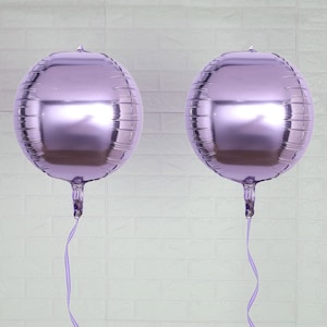 2 Pack 14&quot; Lavender Lilac 4D Orbz Balloons, Round Sphere Aluminium Foil Mylar Balloons, Birthday Party Balloons