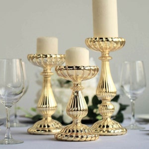 Efavormart | Set of 3 - Mercury Glass Gold Pillar Candle Holders, Taper ...