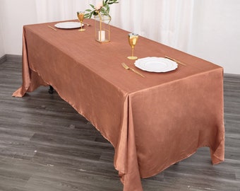 60"x126" Rectangular Satin Tablecloth, Terracotta Wedding Tablecloth