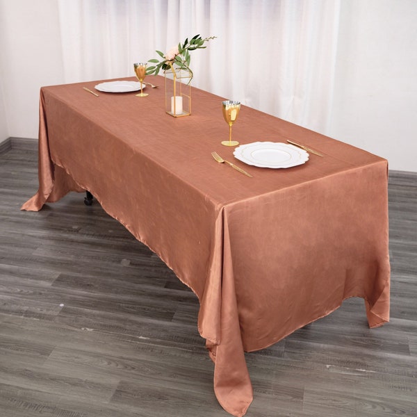 60"x126" Rectangular Satin Tablecloth, Terracotta Wedding Tablecloth