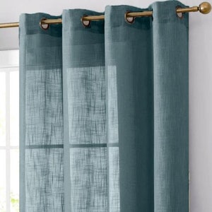 Set of 2 | 52"x64"| Faux Linen Curtain Panels, Bedroom Curtains Window ...
