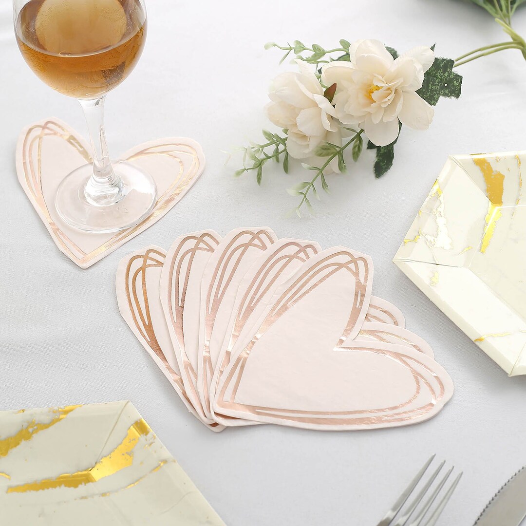 20 Pack Rose Gold Heart Paper Napkins, Wedding, Engagement Party, Party Decorations, New Year ...