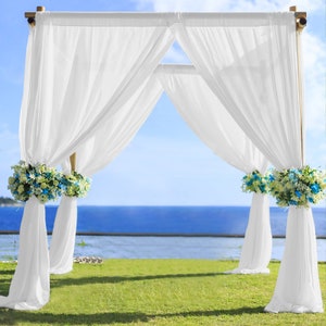 14ft White Sheer Voile Chiffon Fabric Draping Panels 5 Ft Wide for Backdrop Curtain -Wedding and Special Events With Rod Pockets