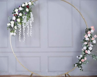 Arc de mariage en métal doré de 7,5 pieds, cerceau de guirlande de fleurs, arc de support de toile de fond de photo ronde, support d'arc de cérémonie d'arbre, cadre floral de mariage