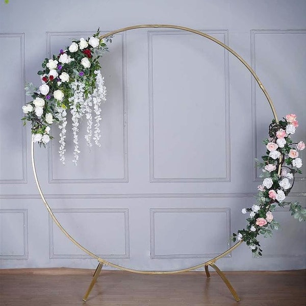 7.5ft Gold Metal Wedding Arch, Flower Garland Hoop, Round Photo Backdrop Stand Arch, Arbor Ceremony Arch Stand, Wedding Floral Frame