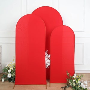 Set Of 3 | Matte Red Spandex Fitted Wedding Arch Covers For Round Top Chiara Backdrop Stand Covers, Photography Backdrop  - 5ft, 6ft, 7ft