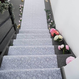36" x 100ft White Wedding Aisle Runner, Floral Lace Runners, Wedding Runners, Aisle Decors, Floor Runner For Wedding, Ceremony Decor