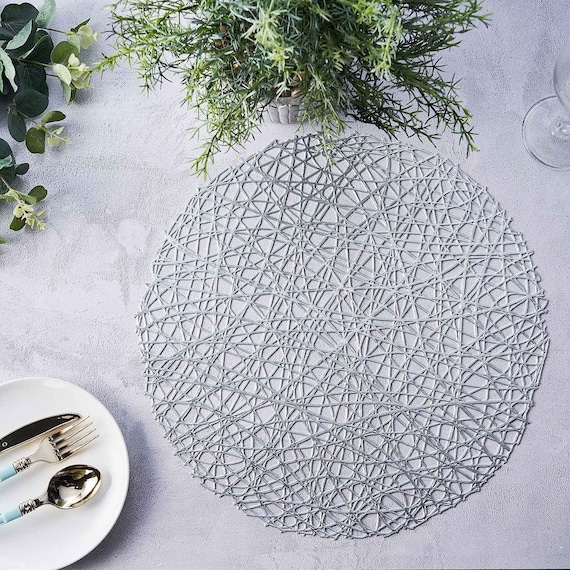 6 Pack Silver Metallic Woven Vinyl Placemats Nonslip Table Etsy