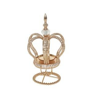 13 Gold Metal Crown Spiral Pillar Candle Holder Stand, Jeweled Votive ...