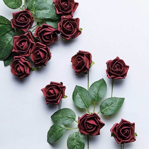 24 Roses | 2" Burgundy Artificial Foam Rose With Stem and Leaves, Rose ...