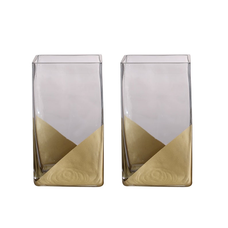 7 Glass Vase Flower Vase Gold Dipped Glass Vase Glass Etsy