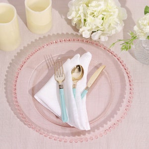 Set of 6 | 12&quot; Clear Acrylic Charger Plates with Blush Beaded Rim, Plate Chargers, Round Charger Plates, Dining & Serving, Reception