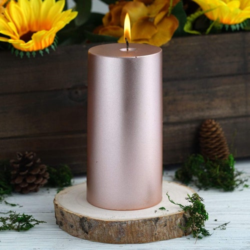 Rose Gold Glitter Unscented Decorative Pillar Candle Etsy
