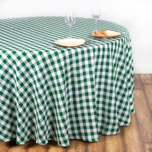 Buffalo Plaid Tablecloth | 108&quot; Round | White/Green | Checkered Gingham Polyester Tablecloth